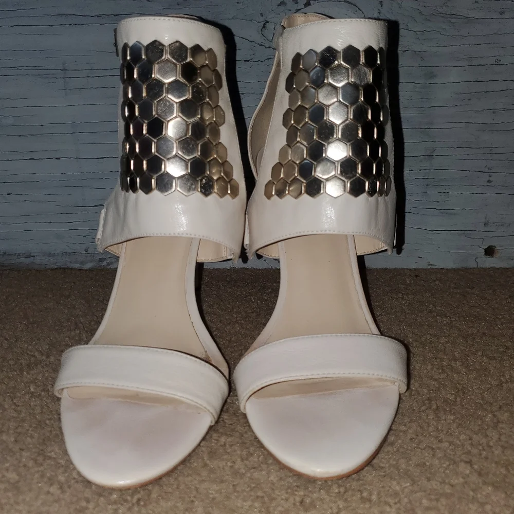Nine West Dawnonme Open Toe Leather Dress Sandal, Size: 10, Off-White
